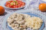 Pork Beef Stroganoff With Mushrooms Stock Photo