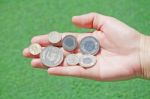 Hand Showing francs Coins Stock Photo