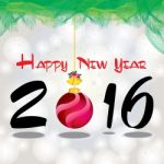 Happy New Year 2016. The White Snow And Green Christmas Tree On Grey Background Stock Photo