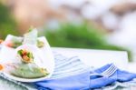 Vietnamese Spring Rolls With Vegetables And Coriander On A Plate Stock Photo