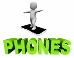 Online Phones Shows Mobility Telephone And 3d Rendering Stock Photo