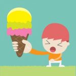 A Boy Hold An Ice Cream Cone, Cartoon Business Stock Photo