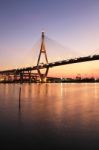 Night View Of Bhumibol Bridge In Thailand Stock Photo