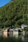 View Of Hallstatt From Hallstatt Lake Stock Photo