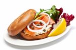 Salmon Bagel Sandwich Stock Photo