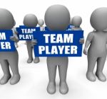 Characters Holding Team Player Signs Show Teamwork Or Teammate Stock Photo