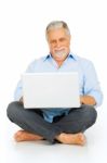 Old Man Laptop Stock Photo