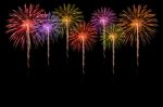 Fireworks Celebration On Dark Background Stock Photo