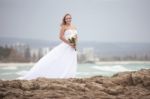 Bride At Snapper Rock Beach In New South Wales Stock Photo