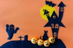 Halloween Background With Haunted House Castle Stock Photo