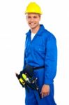 Young Worker Wearing Helmet Stock Photo