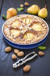 Fresh Homemade Pear Frangipane Tart Stock Photo