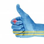 Flag Of Aruba On Thumb Up Hand Stock Photo