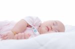 Close-up Asian Newborn Baby Sleeping Stock Photo