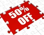 Fifty Percent Off Puzzle Means Reduced Discount Or Sale 50% Stock Photo