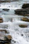 Rapids On The Athabasca River In Jasper National Park Stock Photo