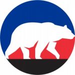 Grizzly Bear Walking Silhouette Circle Retro Stock Photo