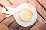 Mini Pies On Wooden Plate Stock Photo