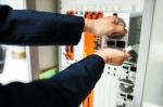 Fix Network Switch In Data Center Room Stock Photo