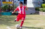 Bangkok, Thailand - Nov 2016: In The Nov 23, 2016. Youth Soccer Match, In Pieamsuwan Elementary School Stock Photo