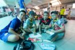 Student 9-10 Years Old, Scouts Work Together, Scout Camp In Bangkok Thailand Stock Photo