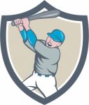 American Baseball Player Batting Homer Crest Cartoon Stock Photo