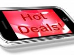 Hot Deals Word On Mobile Screen Stock Photo