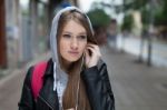 Girl  Listening To Music Stock Photo