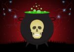 Halloween Witch Cauldron Skull  Stock Photo