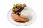 Grilled Salmon With Teriyaki Sauce Stock Photo