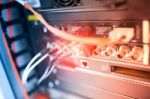 Fiber Optic With Servers In A Technology Data Center Stock Photo