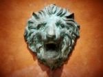 Cast Green Metal Lion Head Stock Photo