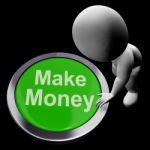 Make Money Button Shows Startup Business And Wealth Stock Photo