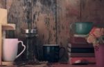 Coffee And Books On Table Stock Photo