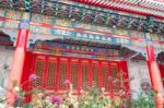 Red Door Chinese Style Temple Stock Photo