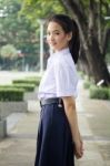 Portrait Of Thai High School Student Uniform Teen Beautiful Girl Happy And Relax, Stock Photo