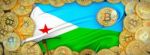 Bitcoins Gold Around Djibouti  Flag And Pickaxe On The Left.3d I Stock Photo