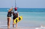 Learning To Kite Surf In Avidmou Cyprus Stock Photo