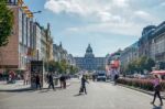 View Down Vaclavske Street To Wencelas Square In Prague Stock Photo