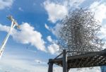 Anthony Gormley's Quantum Cloud Sculpture Next To North Greenwic Stock Photo