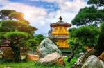 The Golden Pavilion Of Absolute Perfection In Nan Lian Garden In Chi Lin Nunnery, Hong Kong Stock Photo