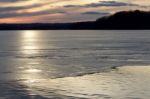 Image With A Beautiful Sunset On The Icy Lake Stock Photo