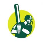 Cricket Batsman Batting Icon Retro Stock Photo