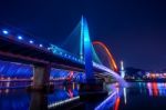 Rainbow Fountain Show At Expo Bridge In South Korea Stock Photo