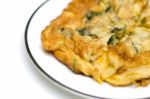 Close Up Of Oyster Omelet Fire With Egg Stock Photo