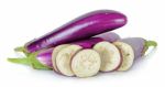 Purple Eggplant Isolated On The White Background Stock Photo