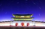 Gyeongbokgung Palace With Star Trails At Night In Seoul,korea Stock Photo