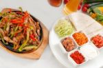 Original Fajita Sizzling Hot  On Iron Plate Stock Photo