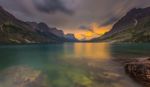 Sunset At St. Mary Lake, Glacier National Park, Mt Stock Photo