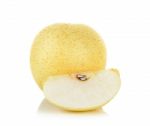 Sliced Yellow Pear Isolated On The White Background Stock Photo